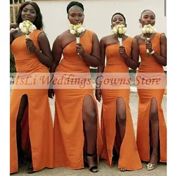 Orange Bridesmaid Dresses For African Women One Shoulder Sleeveless Wedding Party Dress Vestidos De Gala