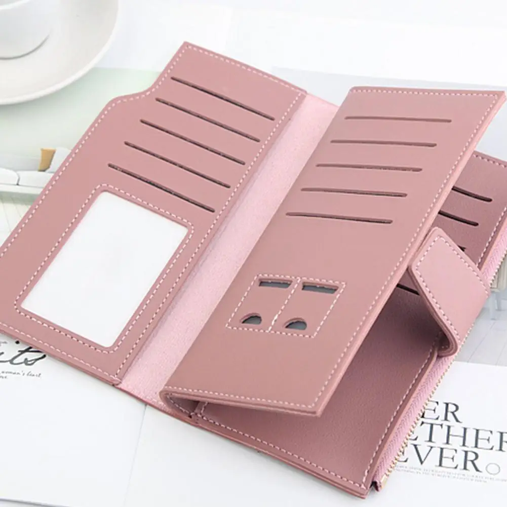 Large Capacity Card Holder Wallet Gift Solid Color Luxury Zipper Blocking Organizer for Phone Pocket Ladies Cartera