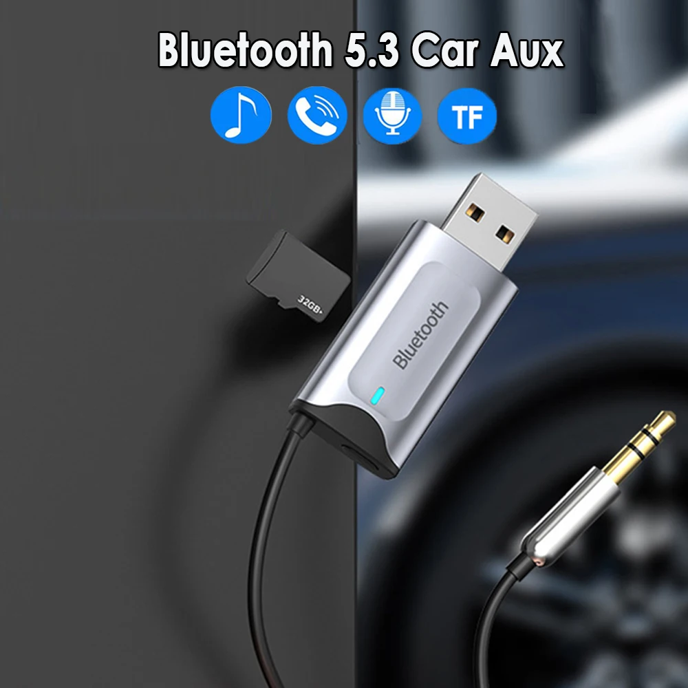 

Bluetooth 5.3 Wireless AUX Cable Handsfree Receiver USB to 3.5mm Jack Aux Audio Music Transmitter For Car Speaker Mp3 Radio