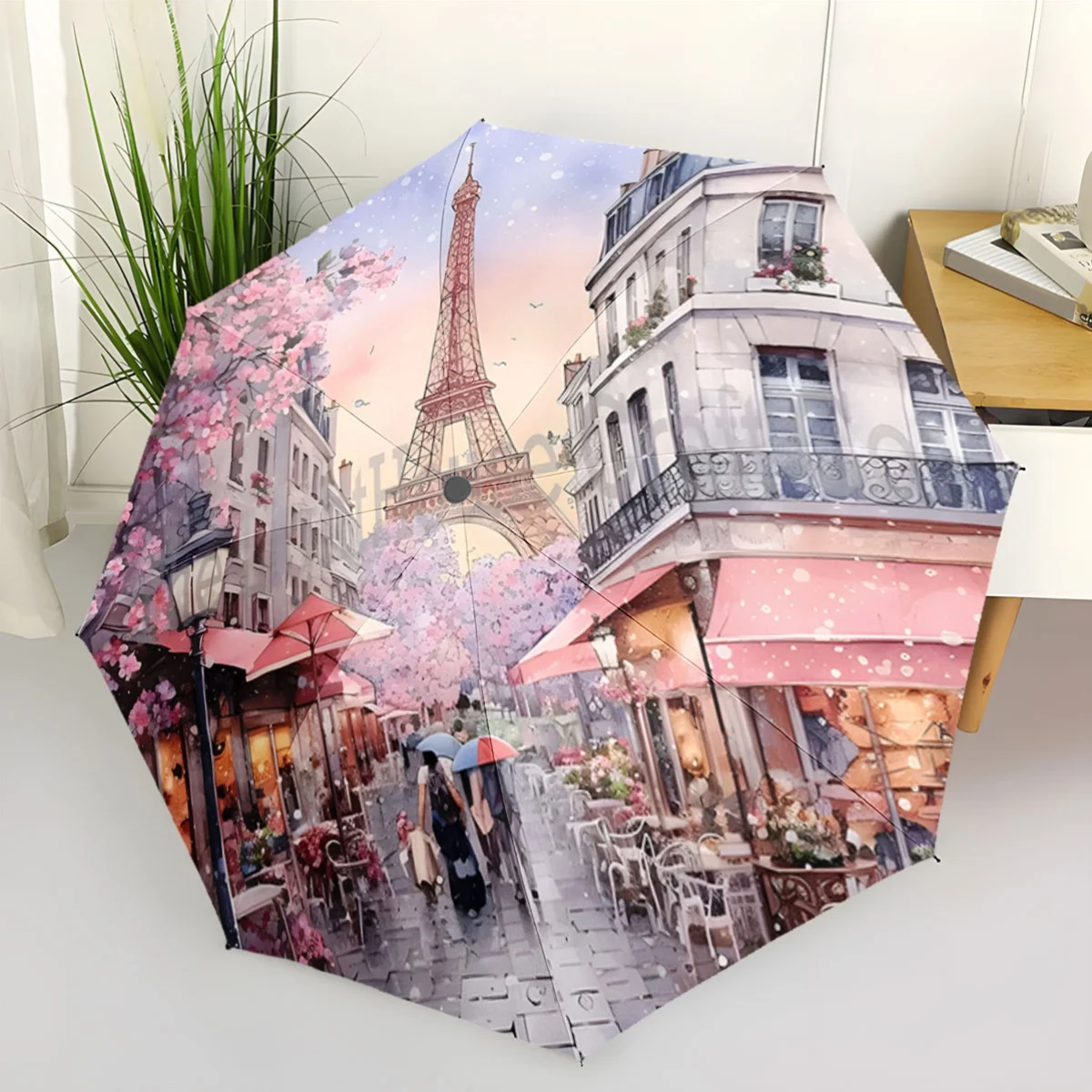 

Personalised Paris Umbrella - Automatic Open/Close, Compact Travel Umbrella with Eiffel Tower & Parisian Streets Design, Paste