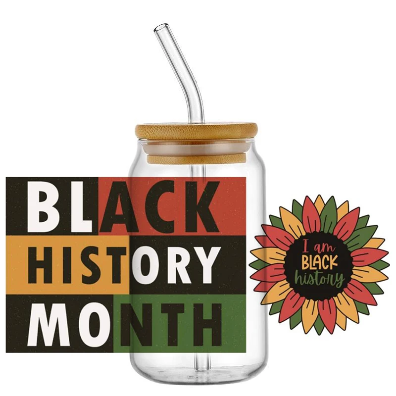 Black History Theme Uv Dtf Cup Wrap Sticker Diy 3d Decal For 16oz Libbey Glass Cup High-quality Transfer Sticker