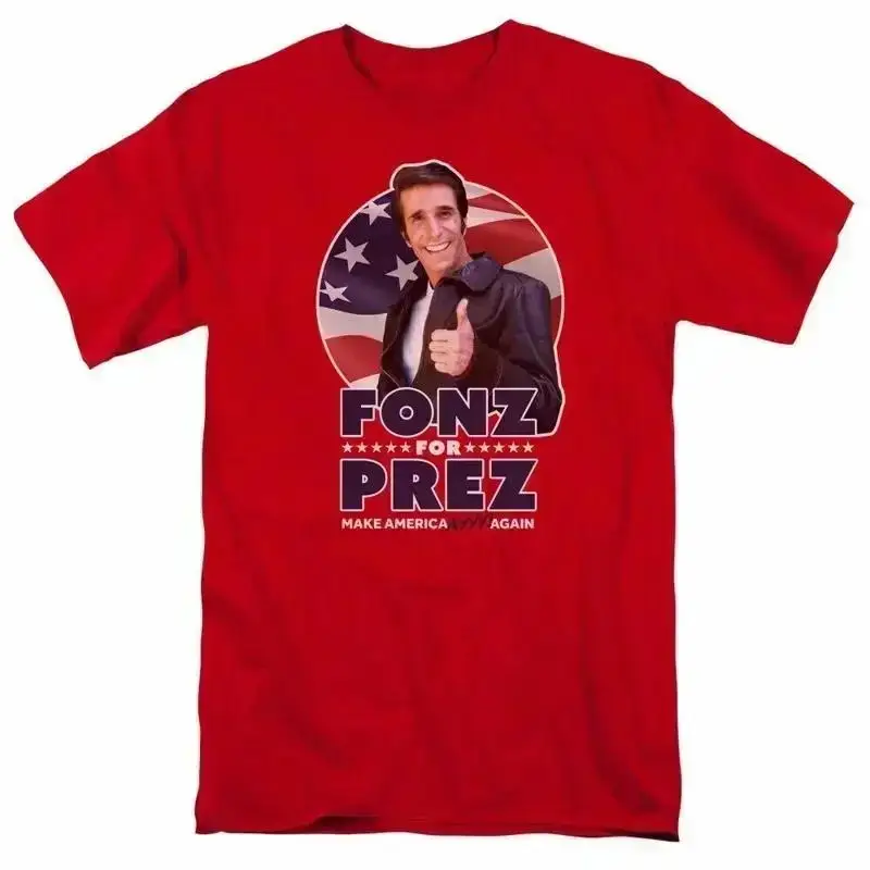 Футболка с логотипом Happy Days Fonz For Prez, мужская, лицензионная, классическая, красная, в стиле телешоу.