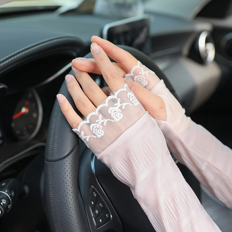 

Летние кружевные рукава из ледяного шелка для вождения на открытом воздухе, кружевные рукава с защитой от солнца, кружевные перчатки с УФ-ледяными рукавами