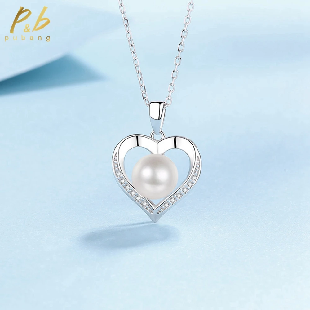 

PuBang Fine Jewelry 925 Sterling Silver Heart GRA Moissanite Diamond Pearl Pendant Necklacefor Women Wedding Gifts Free Shipping