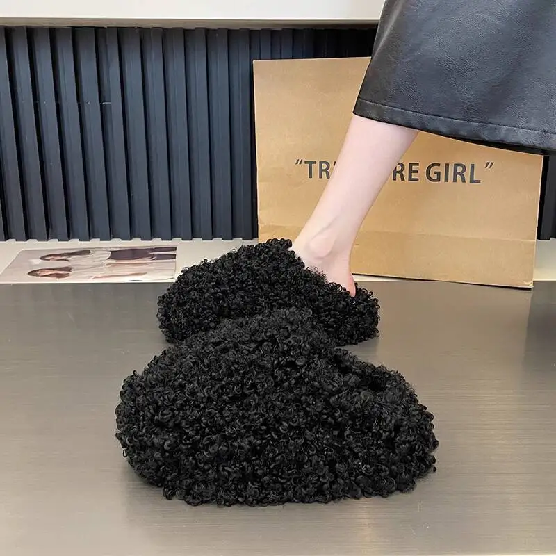 شباشب منزلية من الفرو للنساء لخريف وشتاء 2025 شباشب من الصوف فروي ملابس داخلية وخارجية لأصابع القدم على الطراز الشهير على الإنترنت #2