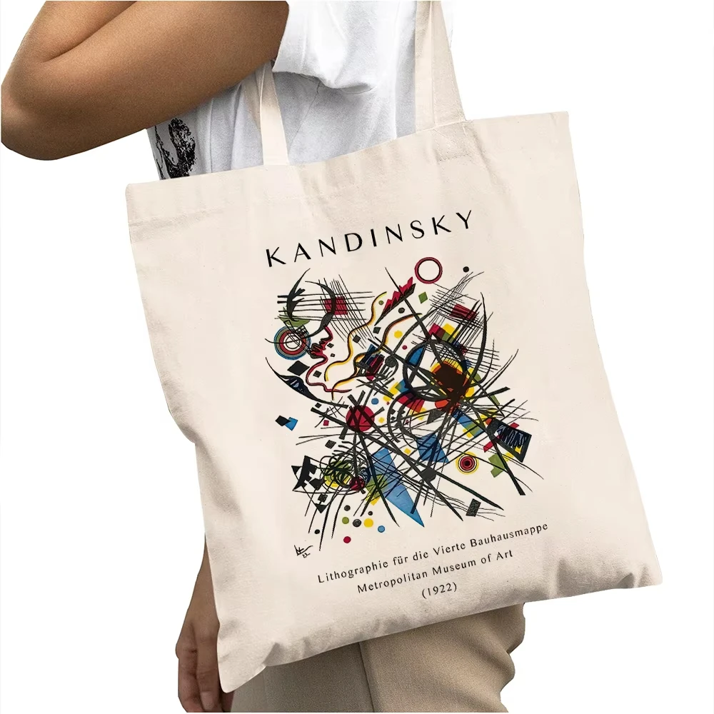 

Wassily Kandinsky Art Girl Shoulder Tote Handbag Women Shopper Bag Double Print Lady Large Capacity Geometric Shopping Bags