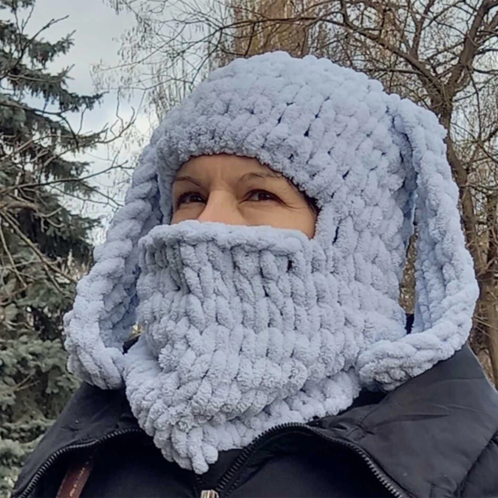 Women Winter Plush Hat Cute Balaclava with Bunny Ears Funny Hat for Skiing Hiking Camping