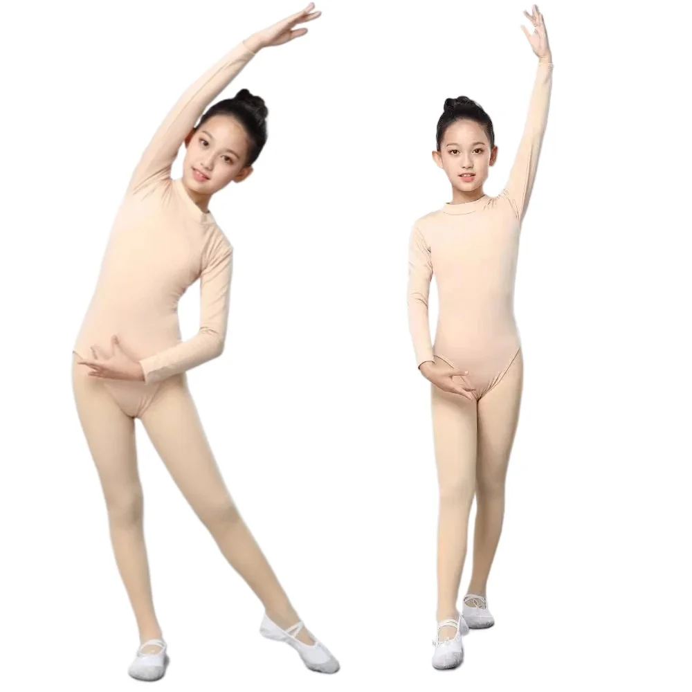 Teenage Kids Dance Set Fleece Warm Skin-Tone Ballet Bodysuit Invisible Tights Performances Wear Girls Clothing Set 4-12 Years