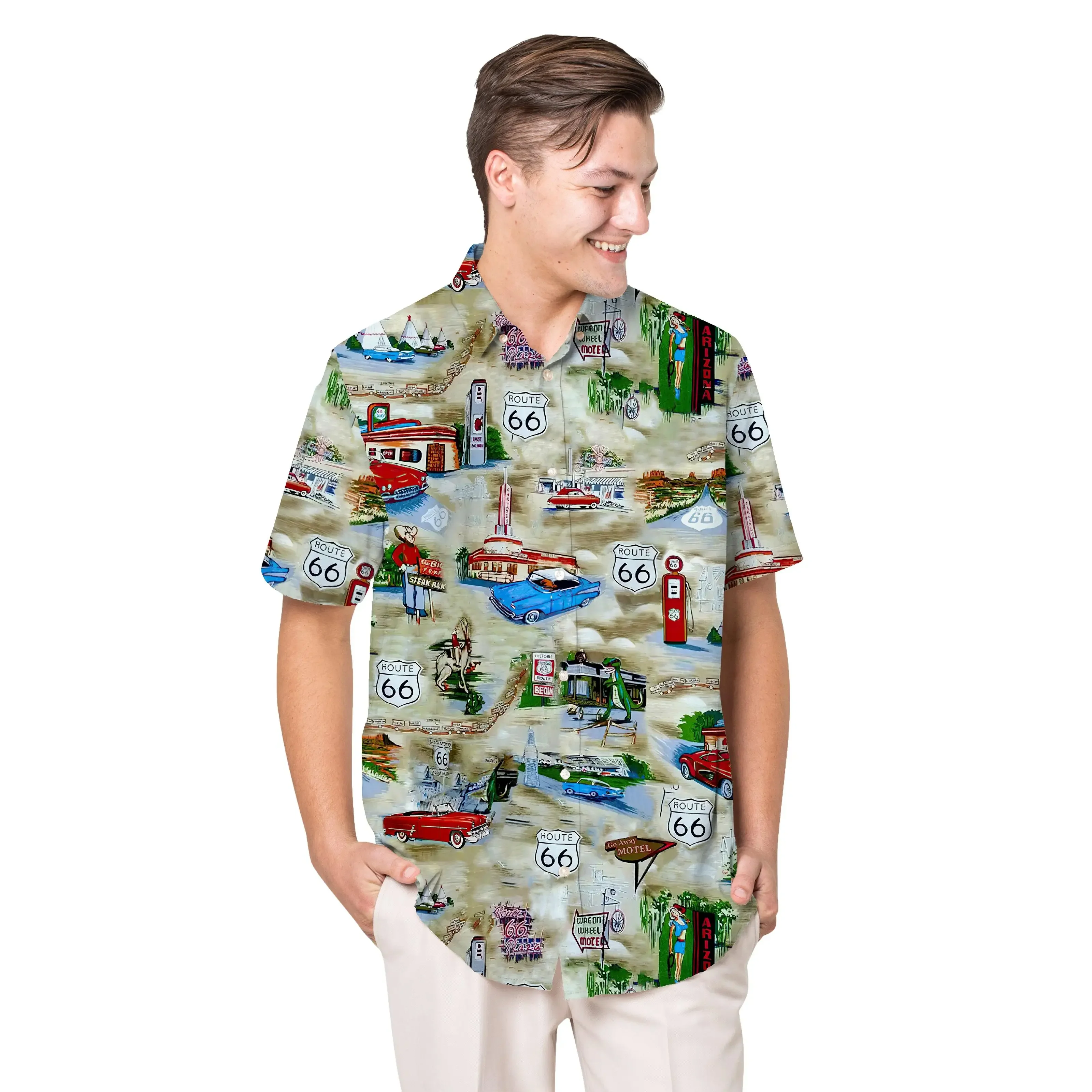 Jumeast Car Pattern Short Sleeve Hawaiian Shirt Dinosaur Graphics Polyester Aloha Shirts Tropical Leaves Casual  Man Clothing