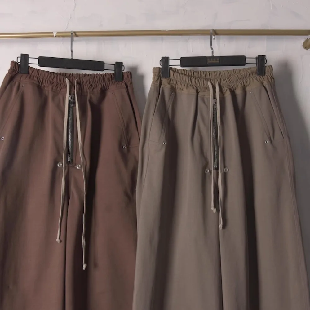 RO High Street Zipper Knitted Large Straight Cotton Casual Pants Men's Spring New Style Casual Loose Elastic Waist Pants