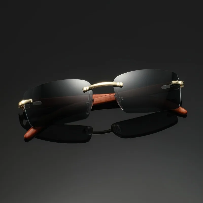 1 Stück Rahmenlose Brille mit Holzmaserung-Imitation im Business-Stil, Klassisch Modische Dekorative Brille für Damen und Herren – Detail 3