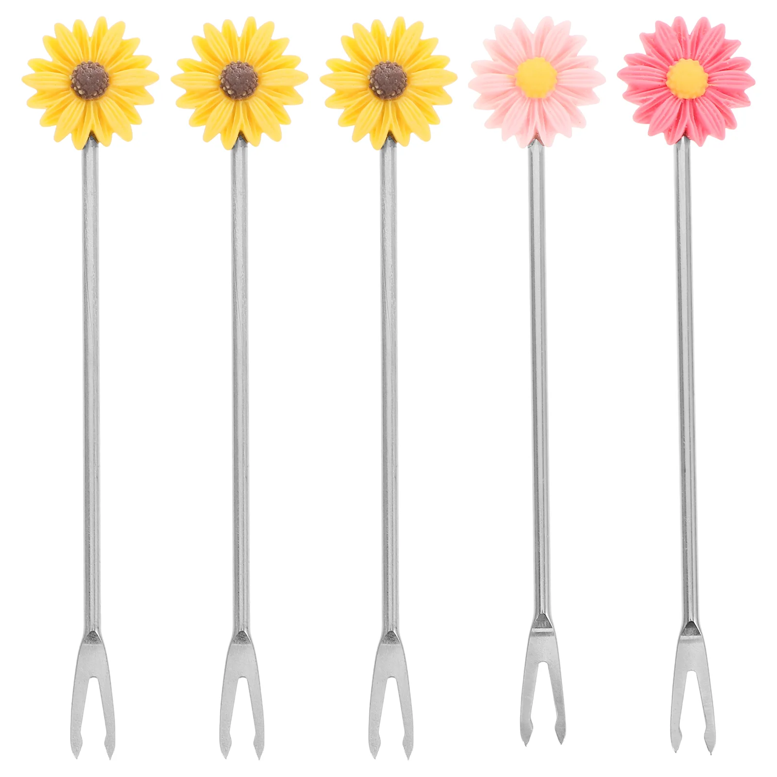 

5 Pcs Stainless Steel Cake Picks Fruit Fork Wedding Dessert Forks Daisy