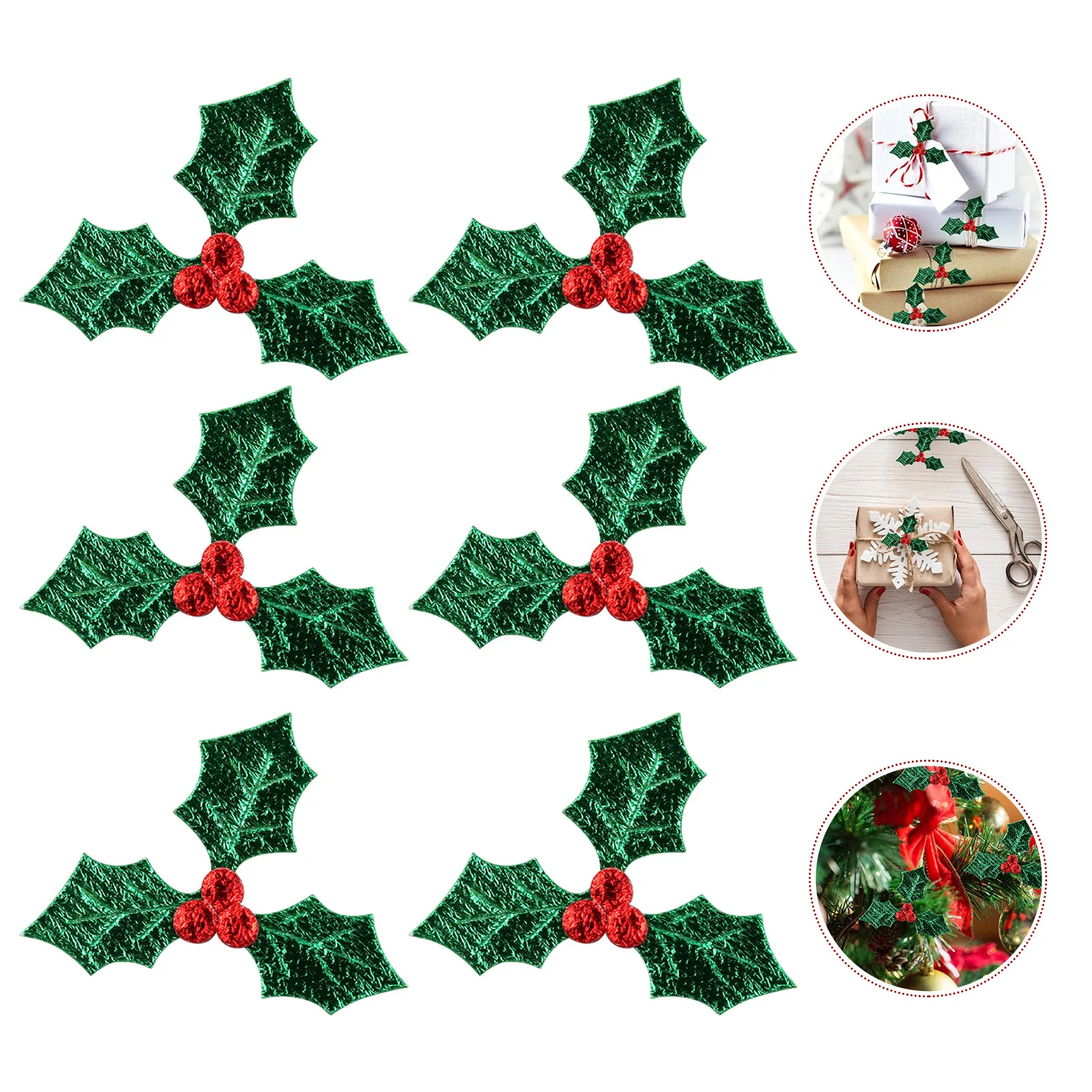 

100Pcs Christmas Artificial Berry Leaf Accessories Miniature Holly Crafts for DIY Party Decor 3cm Artificial Berry Leaf