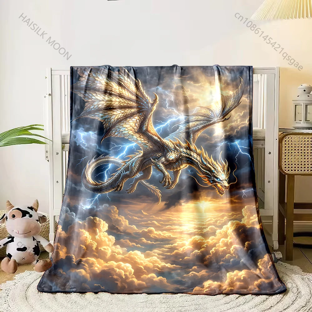 1PC Golden dragon soaring amidst lightning  Print Adult Children Warm Blankets Home Travel Car Soft Comfortable Luxury gifts