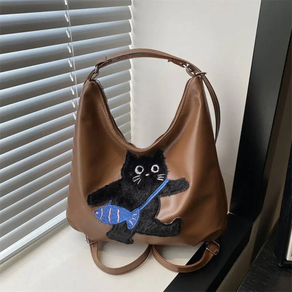 Casual New Design Kitty Backpacks Korean Style Leather Cat Crossbody Bag Large Capacity Waterproof Shoulder Tote Handbag Girls