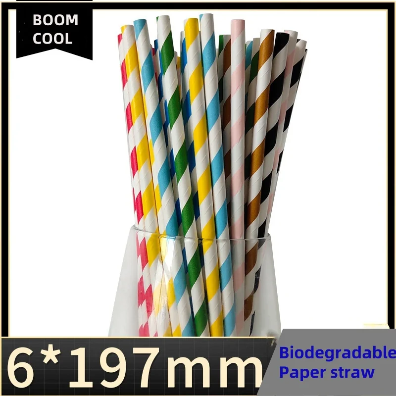 100pcs disposable colored paper straws, striped juice straws, biodegradable