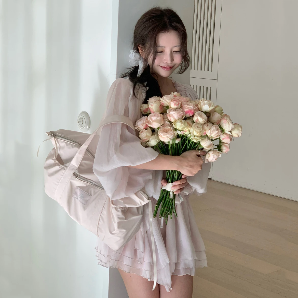 

Romantic Chic Summer New Style Women's Dress with Bubble Sleeves Waist Cinching Square Collar Multi-Layer Ruffle Skirt