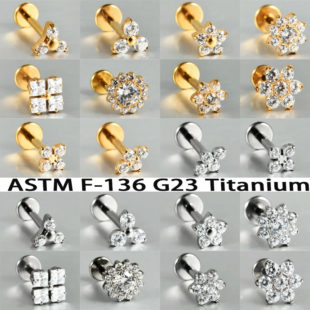 1 قطعة ASTM F136 G23 التيتانيوم زهرة الزركون القرط مربط داخليا الخيوط Labret الأذن الشفاه الزنمة اللولب الغضروف ثقب المجوهرات
