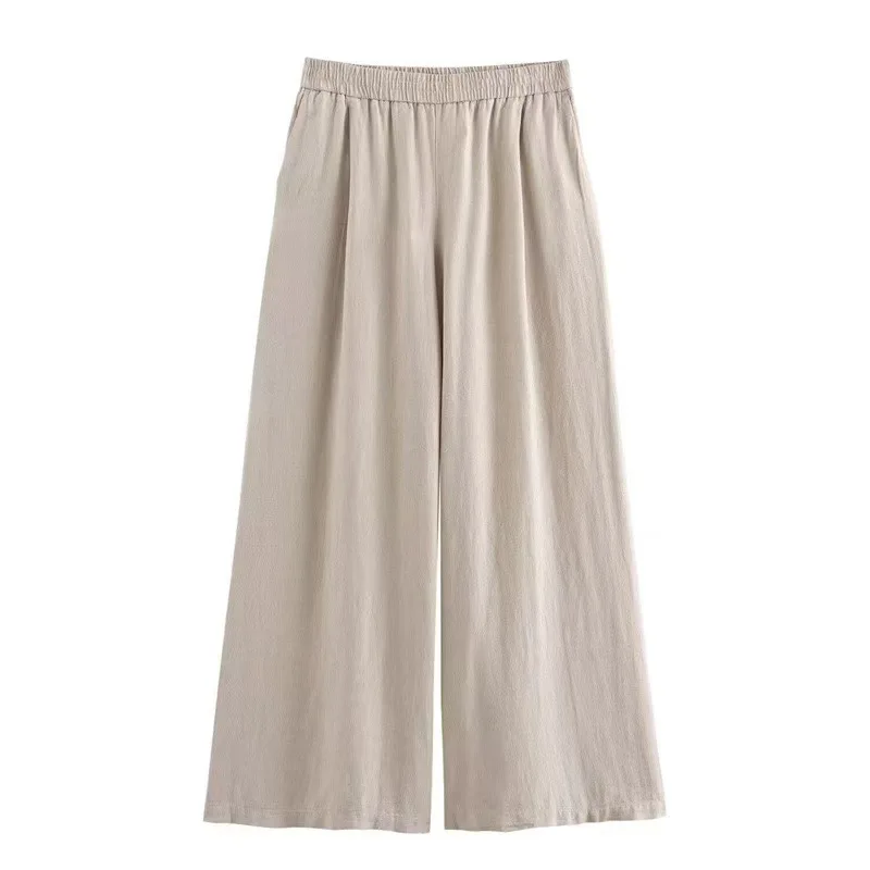 2025 ملابس نسائية قميص كتان فضفاض بنطال مستقيم مرن