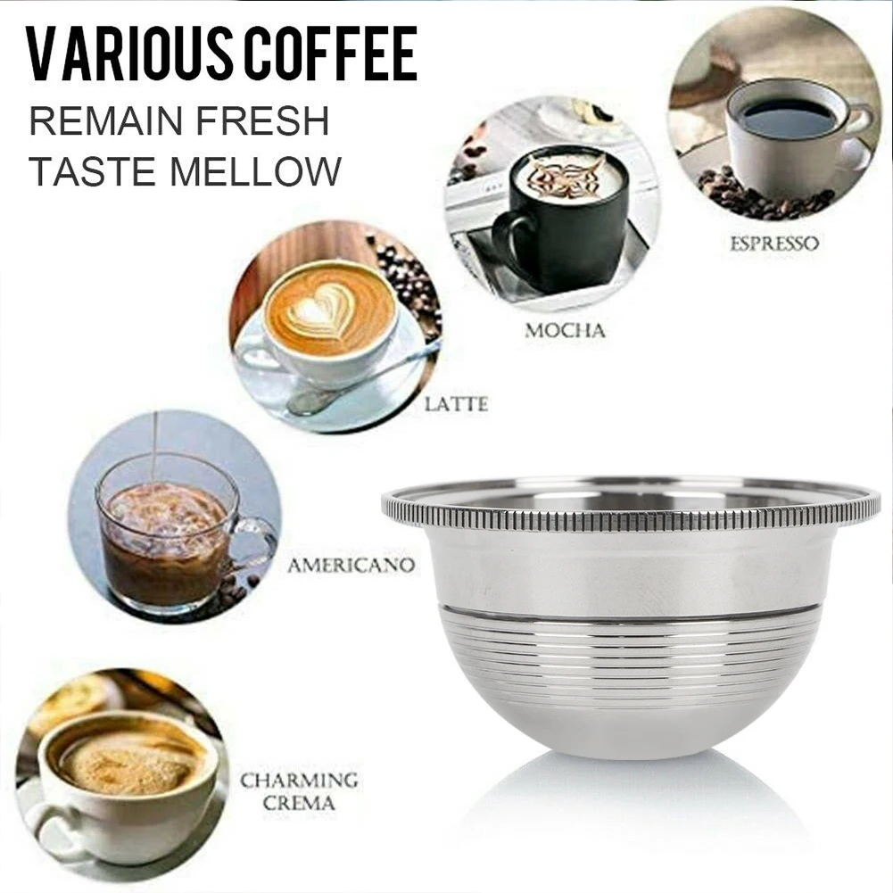 230ml Coffee Capsule Filter With Brush Spoon Set Stainless Steel For Nespresso Vertuo Stainless Steel Reusable