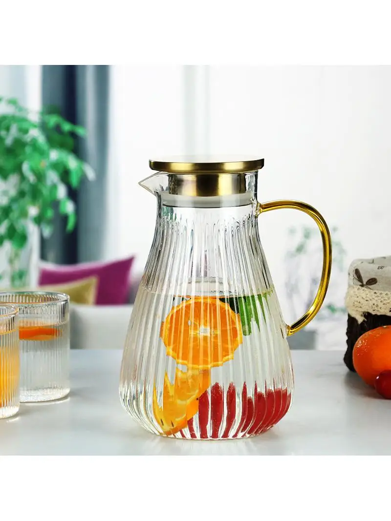 thickened-glass-cold-water-pot-set-vertical-stripes-heat-resistant-large-capacity-home-use-juice-pot-with-cups-dining-utensils
