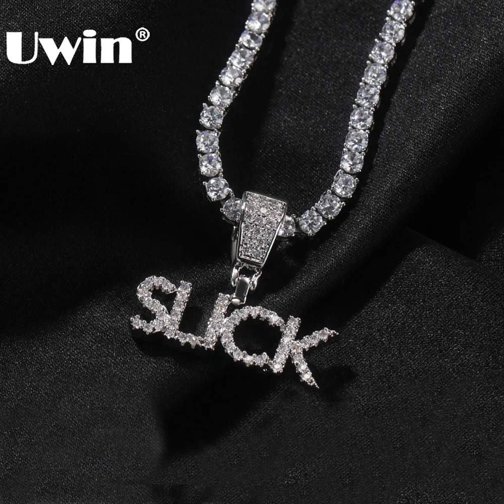 

UWIN Custom Mini Letters Necklace Heart Bezel Name Personalized Pendent with Tennis Chain Iced Out CZ Fashion Hiphop Jewelry