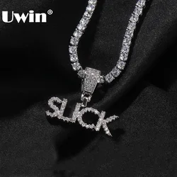 UWIN Custom Mini Letters Necklace Heart Bezel Name Personalized Pendent with Tennis Chain Iced Out CZ Fashion Hiphop Jewelry