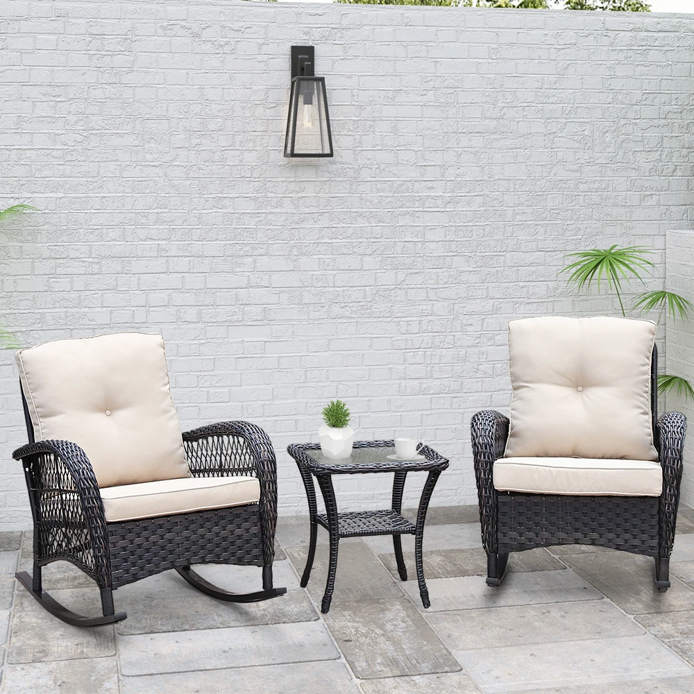 

Modern Outdoor Garden Wicker Patio Rocker Set Hotel Patio Sectional Rattan Furniture Garden Lounge Set