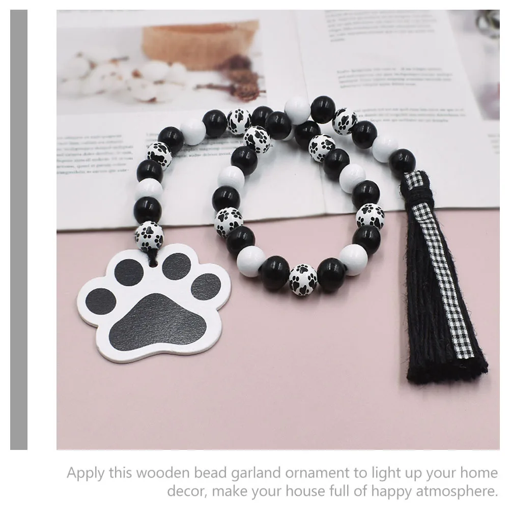 

Dog Paw Wood Beads Hanging Tassel Pendant Decorative Beaded Garland Rustic Wall Hanging Home Decor Farmhouse Style Bead String