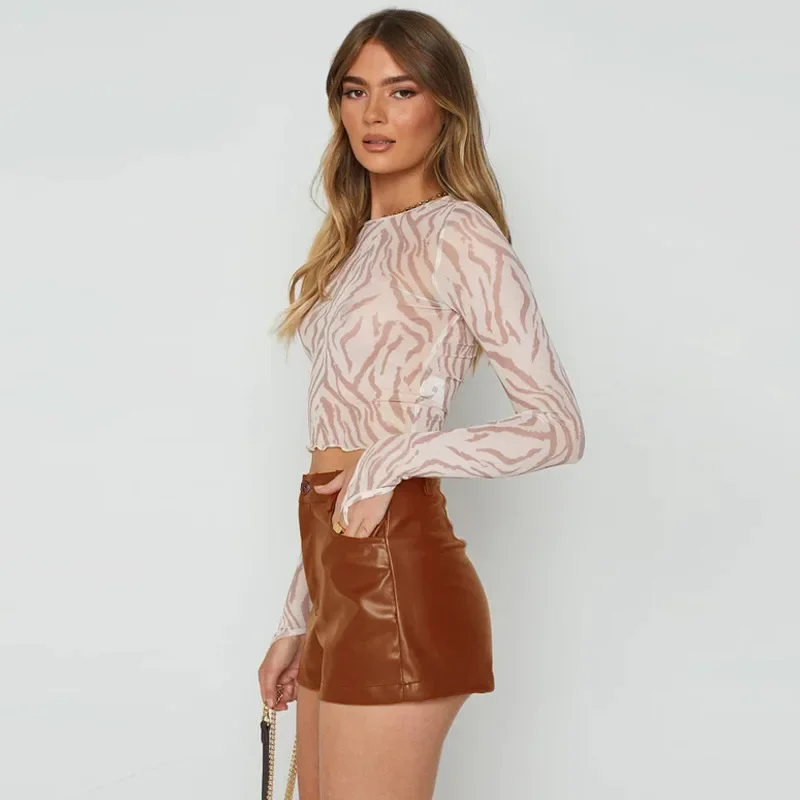 Einfarbige, lässige, elegante Shorts mit hoher Taille, neue modische, lässige Lederhose aus Pu-Leder für Damen im Herbst und Winter