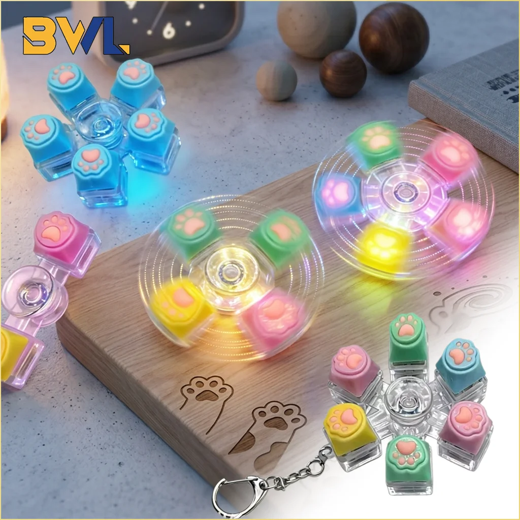 Cat Paw Keycap Keychain Mechanical Keyboard Fidget Spinner Stress Relief Toy Soft Cute Keyring for Office Desk Anxiety Gift
