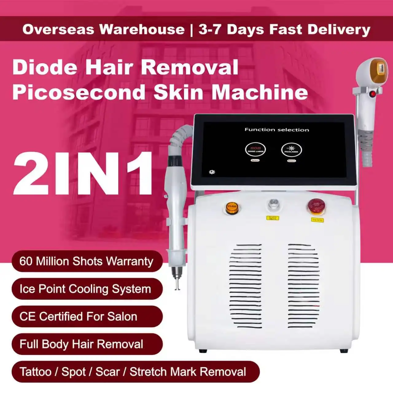 3 Wavelength Diode Machine 2in1 Soprano Titanium Ice Platinum 755 808 1064nm Painless Hair Removal Machine