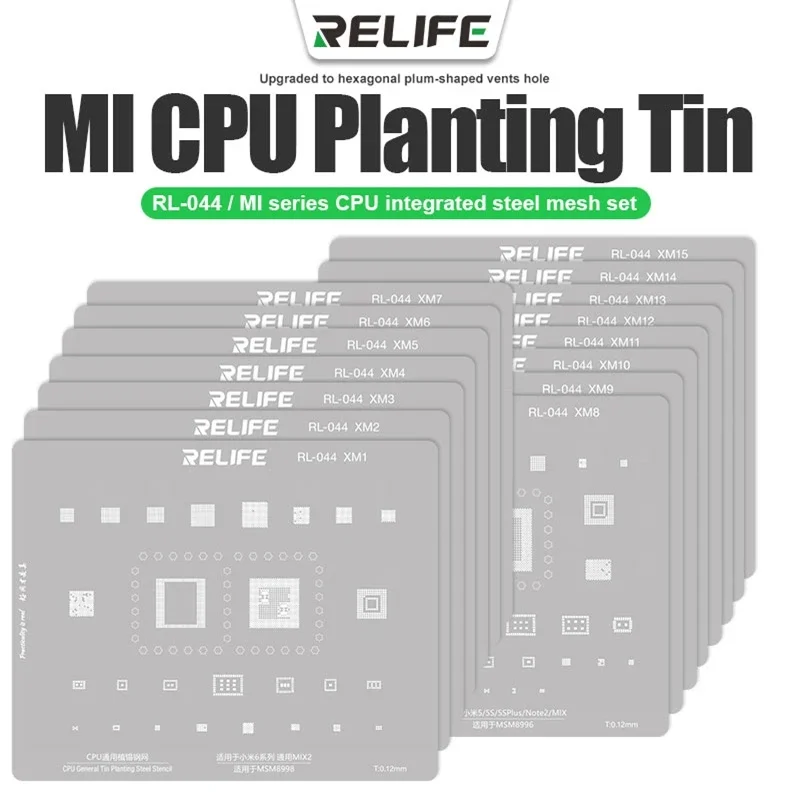 

RELIFE RL-044 15PCS MI Series CPU Integrated Steel Stencil Set Protection Integrated Tin Planting Steel Stencil