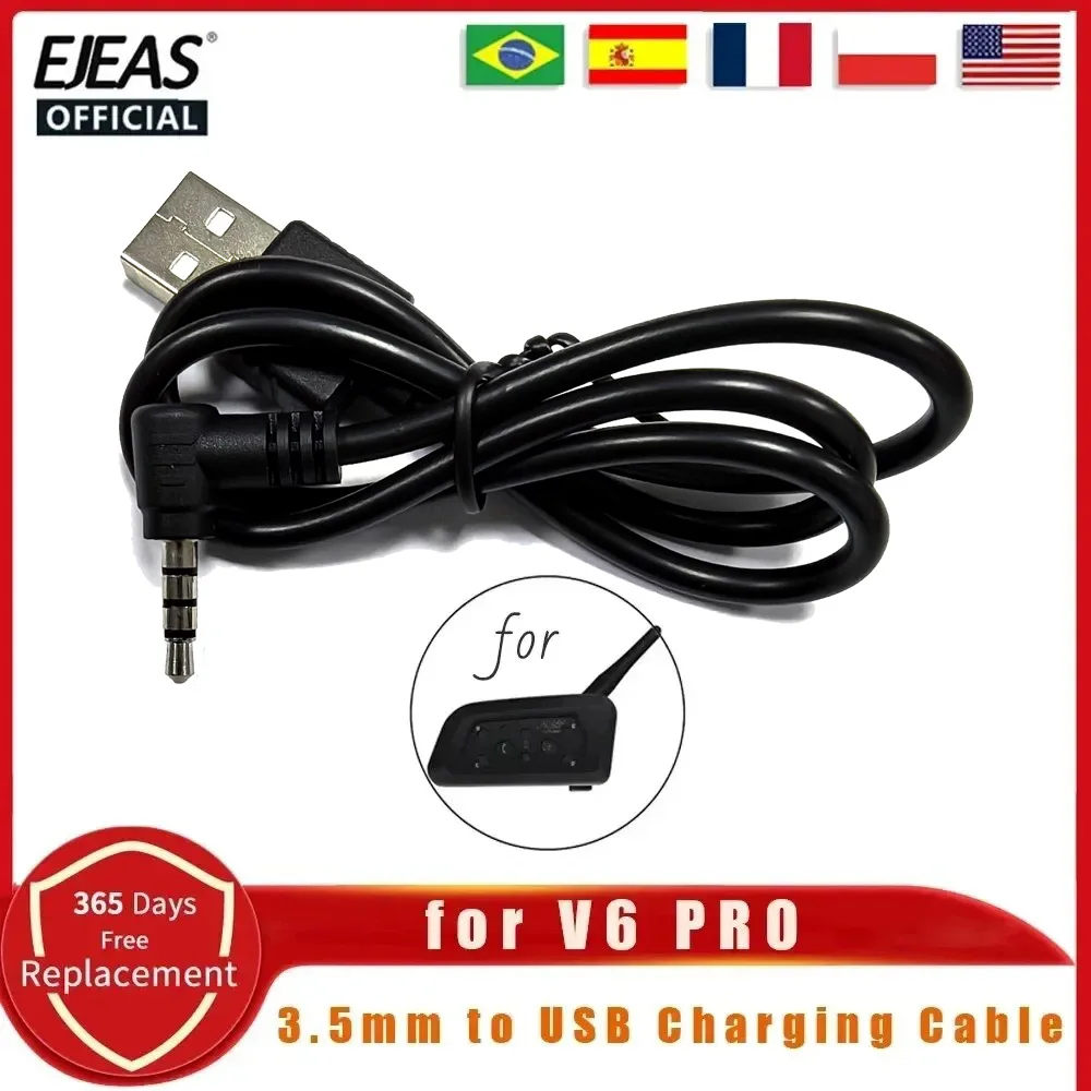 EJEAS V6 PRO 3.5mm Jack to USB Charging Cable for Vnetphone V6/V4PRO Motorcycle Helmet Headset Accessories