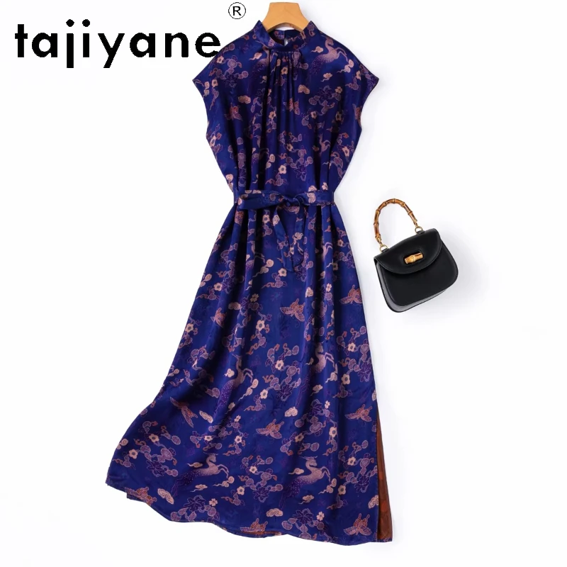 

TAJIYANE 100% Mulberry Silk Dresses for Women Summer Stand Collar Long Dress Xiangyun Sha Party Dresses Woman Clothes 2026 원피스