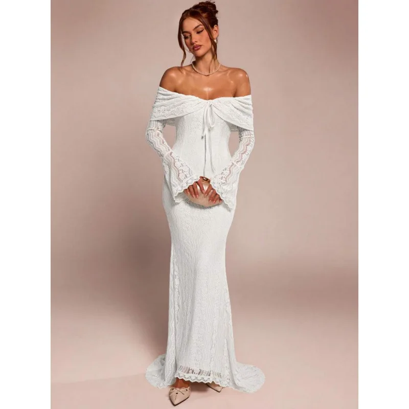 

Платье без бретелек с длинным шлейфом E 60269, платье-труба с шлейфом, универсальное платье с длинными рукавами для прогулок по городу, 100% другой материал