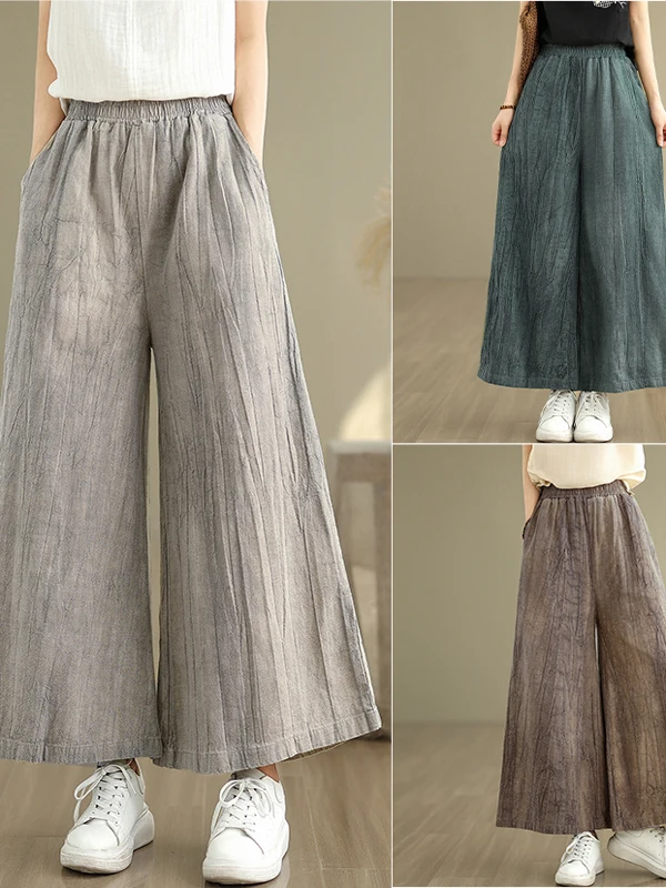 Pantaloni a gamba larga tie-dye da donna in cotone e lino casual a nove punti dimagranti versatili vestibilità ampia estate nuovo Sle Pendolarismo Sle