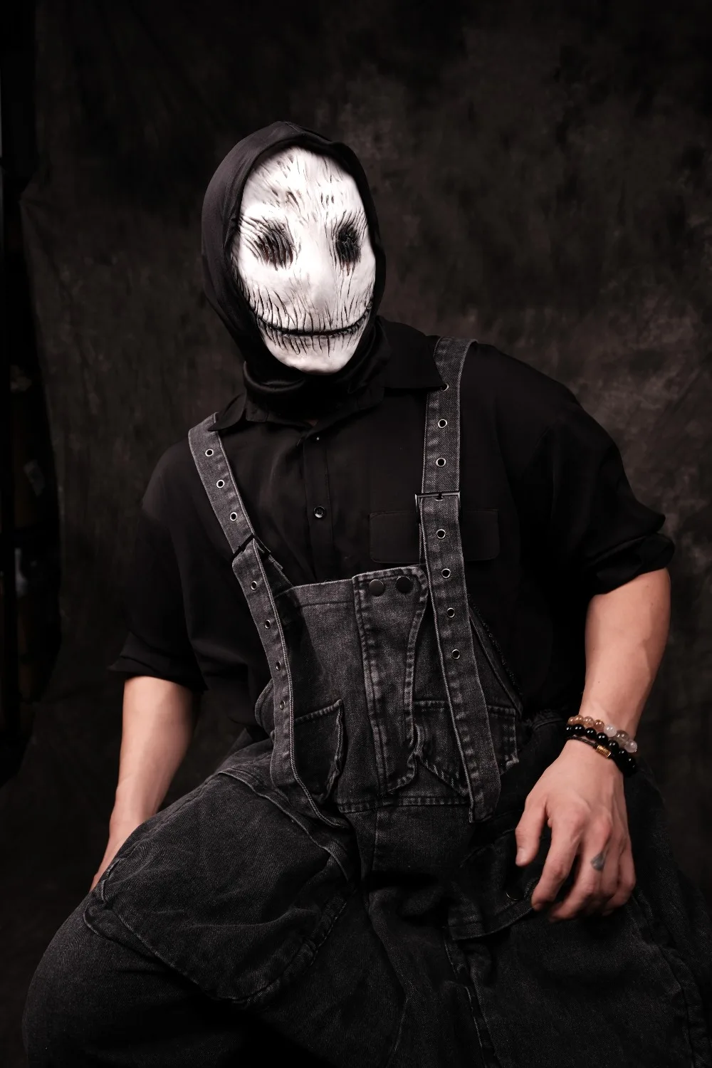 Máscara asesina sonriente espeluznante, decoración Horrible de zombis aterrador, máscara de terror espeluznante de látex realista, accesorio de vestuario para fiesta de Halloween