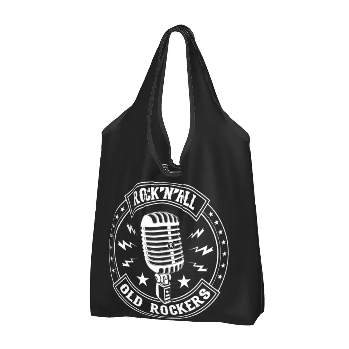 Microphone Rock And Roll Rockabilly Portable Tote Shopping Bags Large Capacity Shopper Bag Grocery Handbag Shoulder Bag