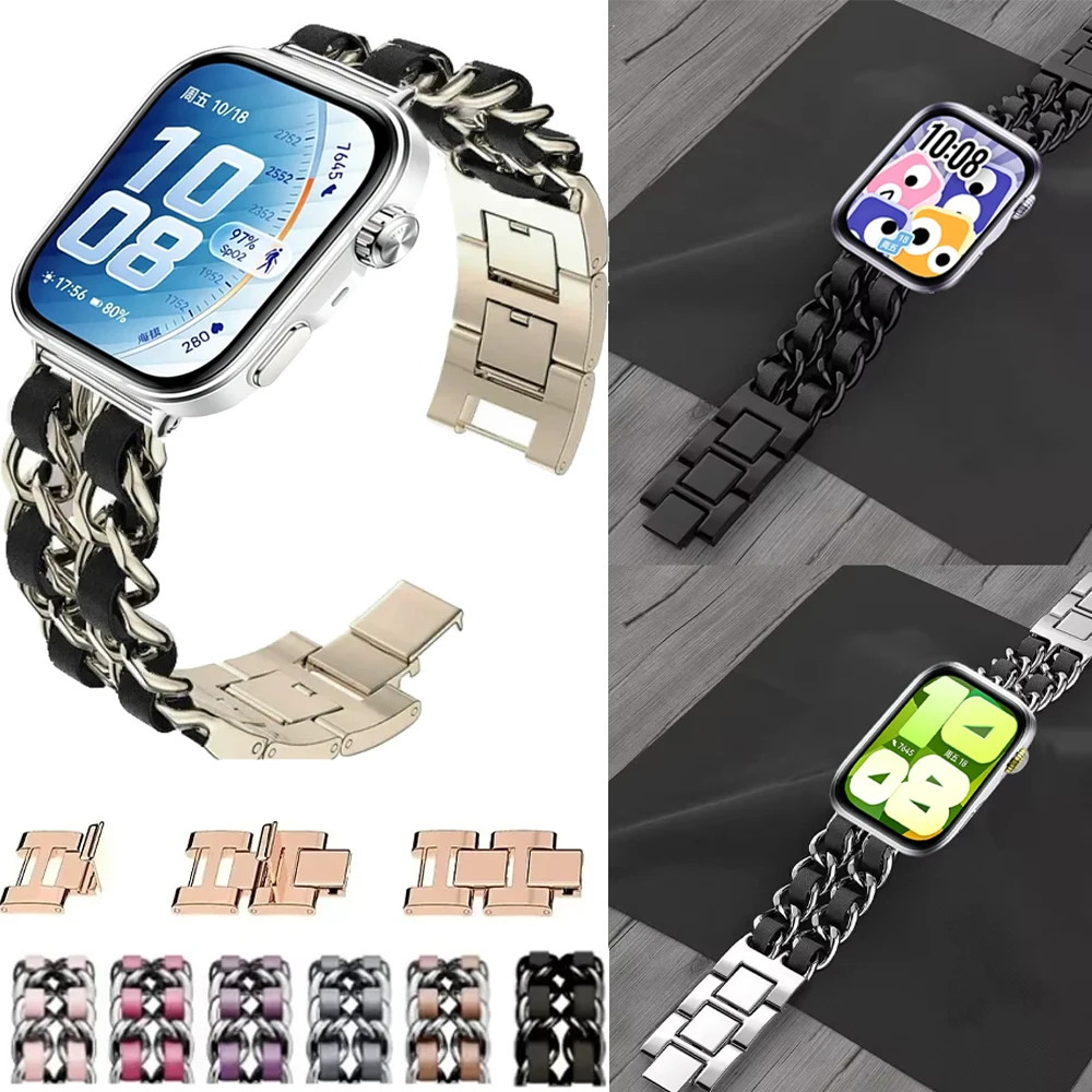 Metall+Leder-Armband für Huawei Watch Fit 3-4-4Pro Komfortables Armband für Huawei Watch Fit 5-5Pro Austauschbares Bandzubehör