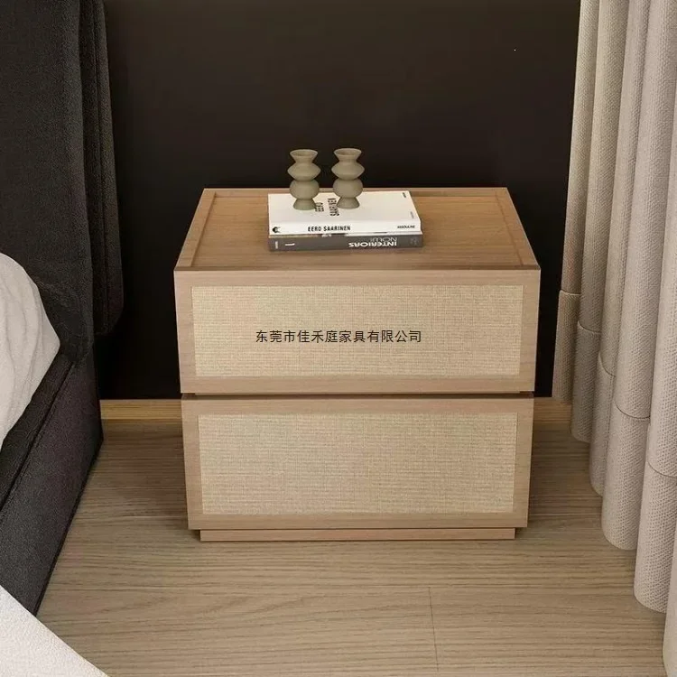 DSA Nordic solid wood bedside table Japanese log style simple senior bedroom household bedside table linen rattan bedside table