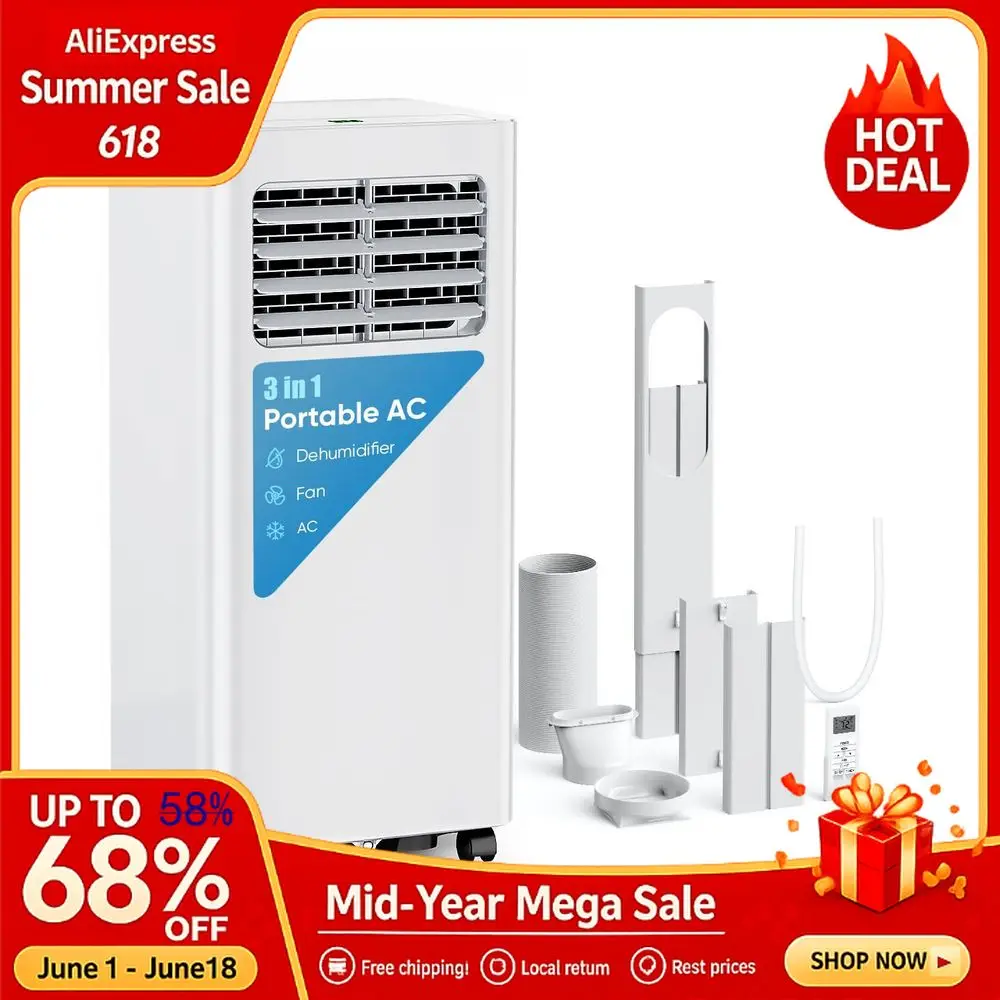 10,000 BTU Portable Air Conditioner Cools 450 Sq. Ft., 3in1 Portable AC Unit with Cool Fan Dehumidifier Sleep, Quiet AC, Custom