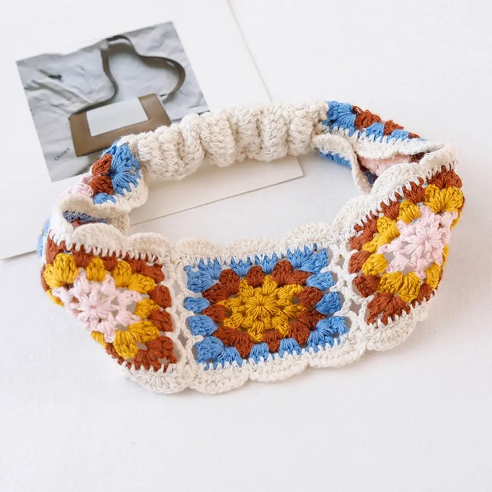 

Flower Knitted Headband Bohemian Colorful Hollow Crochet Bandana Pastoral Girl Hair Accessories Ethnic Style Hair Band Girls