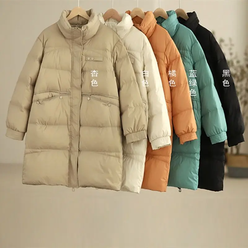 Down Jacket Women\'s 2022 Winter Leisure Medium Long Loose Korean Warm White Duck Down Jacket Winter Coat Women Jackets for Women