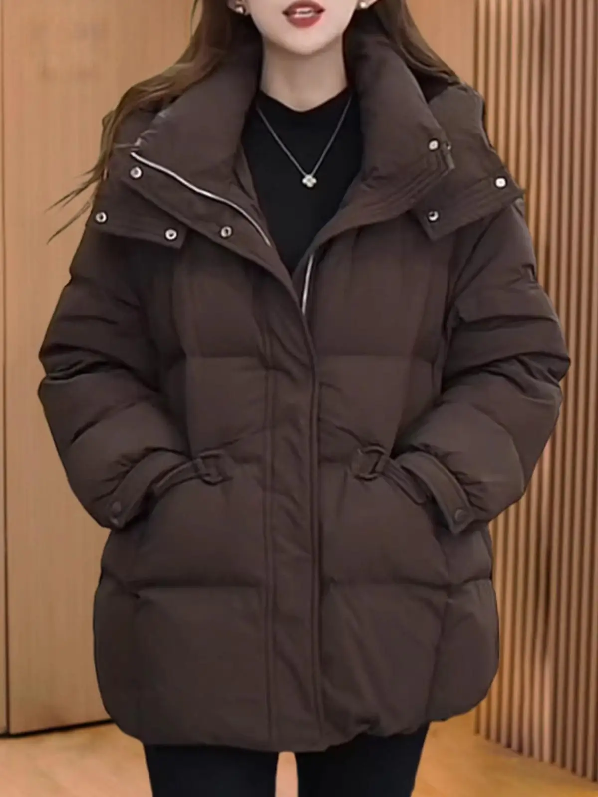 

Women's Mid-Length down Cotton Jacket 2026 Winter New Fashion Loose Hood Thick Warm Bread Style Coat Korean Version Printed