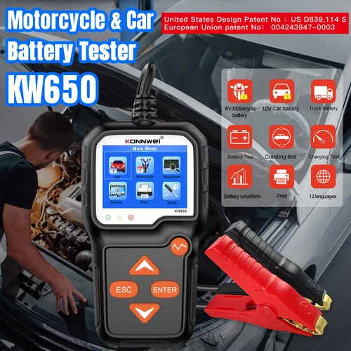 Imagen 1 del producto KONNWEI KW650 probador de batería de motocicleta de coche 6V 12V analizador de batería de coche 100 a 2000 CCA herramienta de prueba de carga de arranque de motocicleta de coche