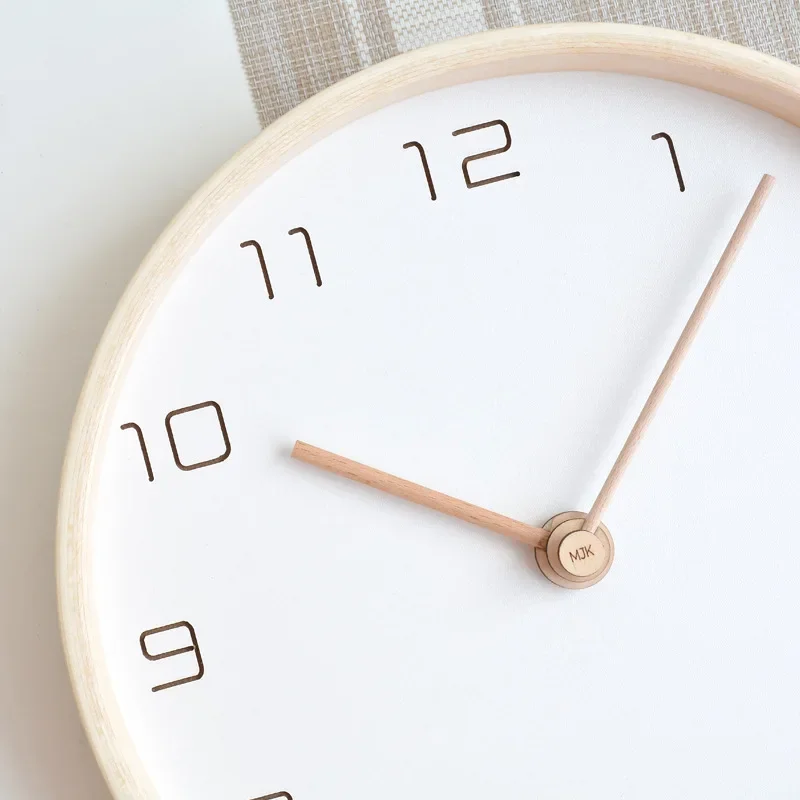 Modern Nordic Solid Wooden Wall Clock Noiseless Living Room Bedroom Home Decor Creative Wall-mounted Pocket Watch Design Clock