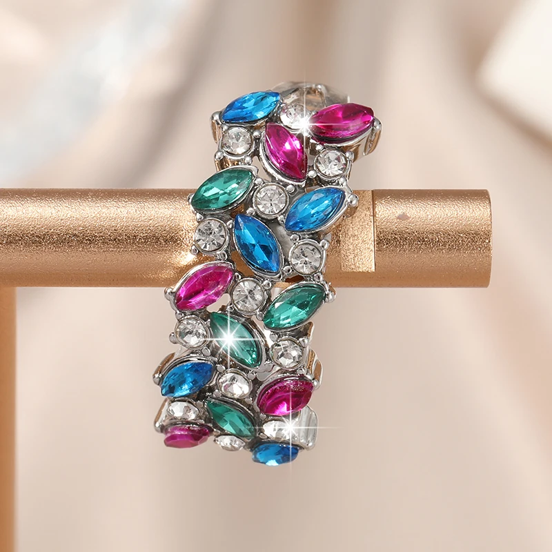 New Bohemia Crystal Rainbow Ring Ladies Multi-color Luxury Combination Ring Personalized Women's Party Jewelry Gift