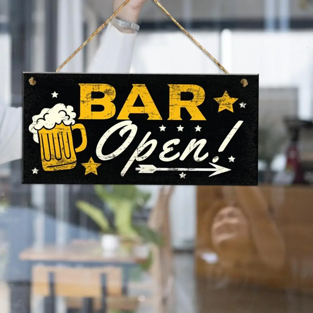 Bar Hanging Sign Beer Pattern Wooden Plaque Rustic Practical Bar Open Sign with Hanging Rope for Public House