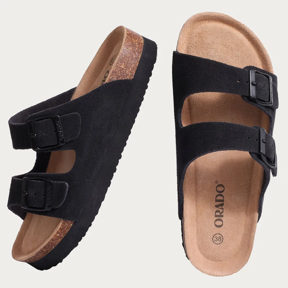Evshine Kuh Wildleder Kork Hausschuhe Frauen Mode Clogs Pantoletten Fußbett Kork Pantoletten Männer Baotou Hausschuhe Sommer Kork Sandalen Bequeme Pantoletten – Detail 34